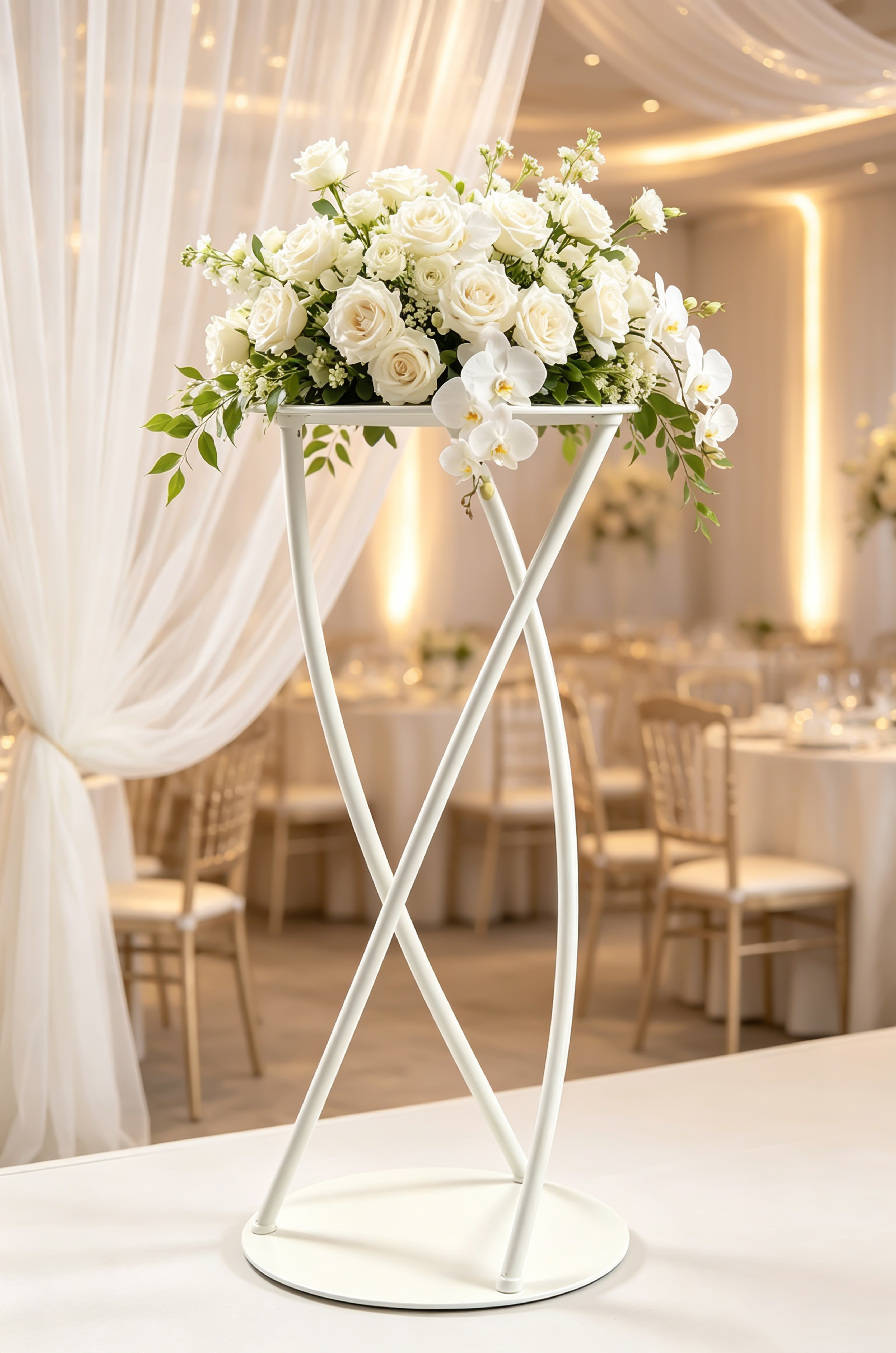 White Crisscross Wrought Iron Side Table