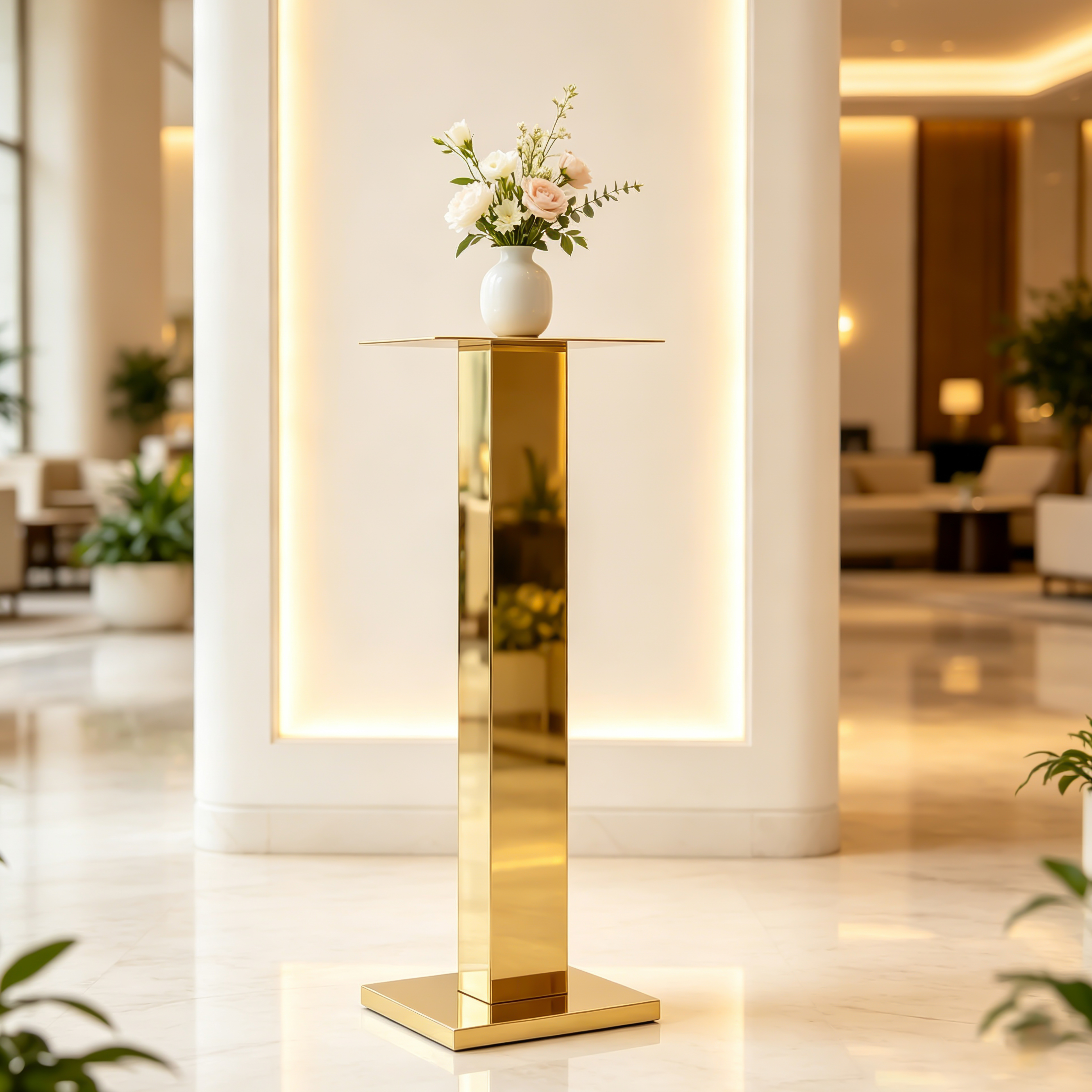  assorted height square column gold display stand set