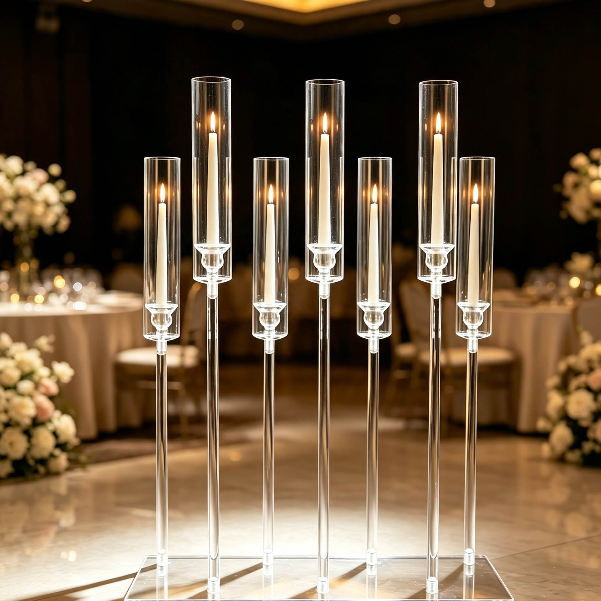Candelabro alto acrilico a più teste