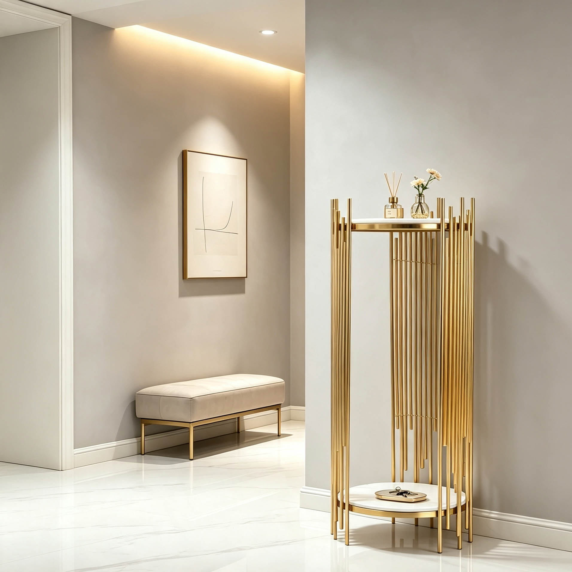 Gold Vertical Bar Double-Tier Flower Stand