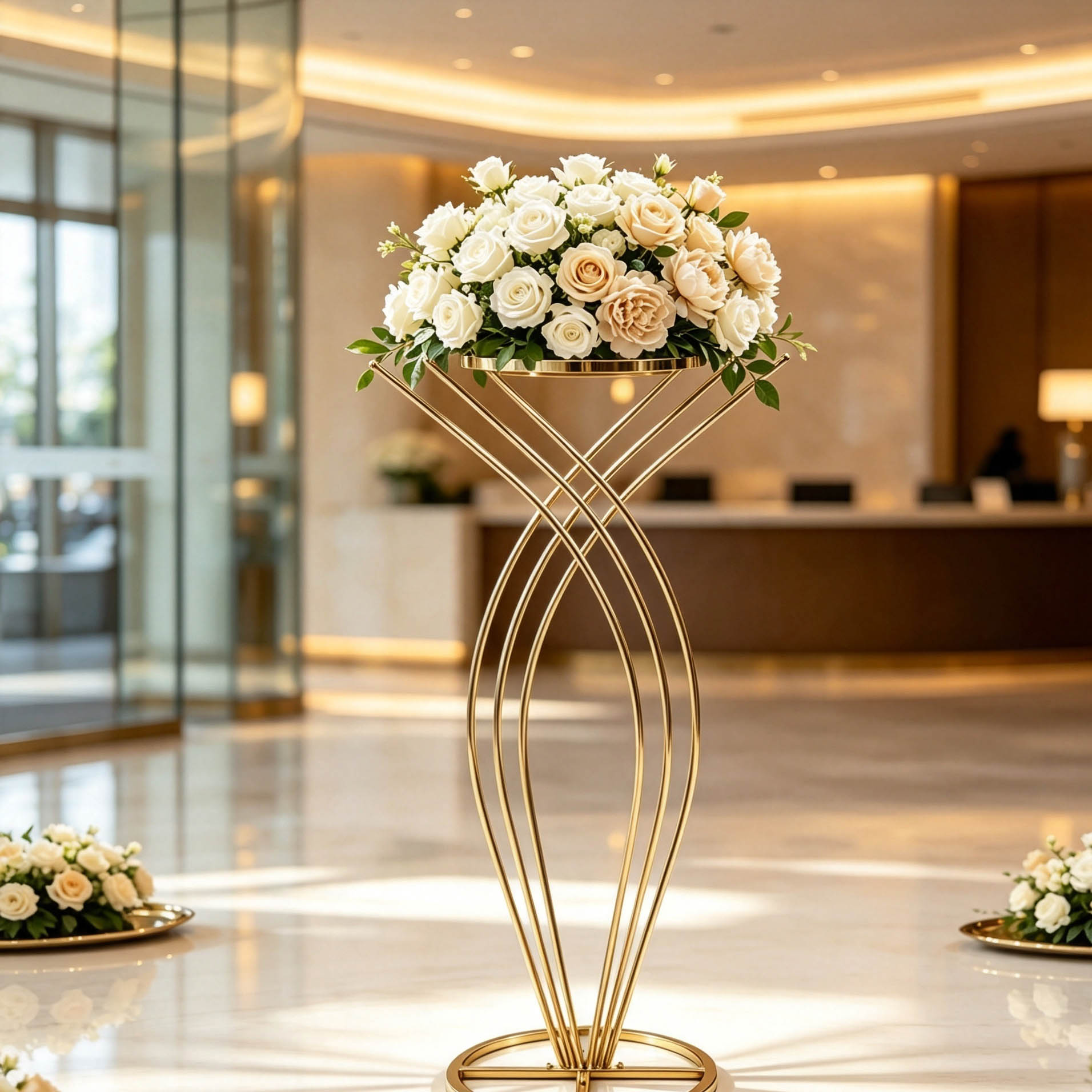 Gold Crisscross Hollow Floor Display Stand