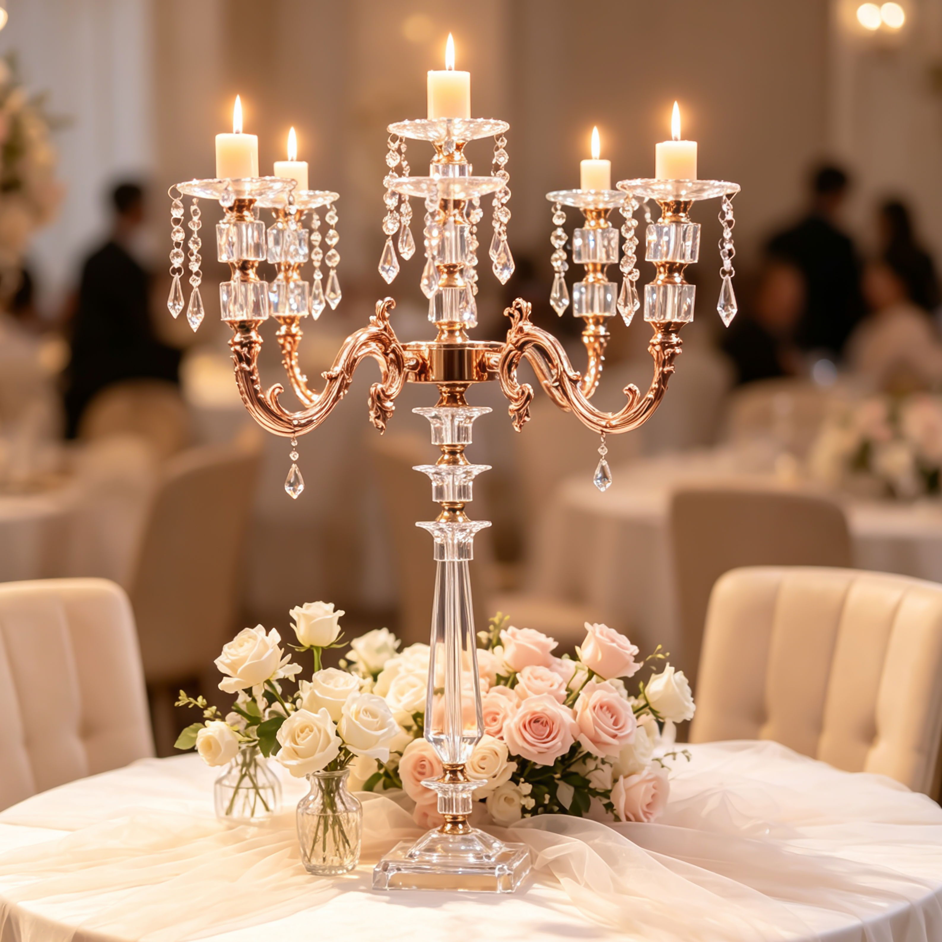 Gold & Crystal Mixed 3-Arm Candelabra