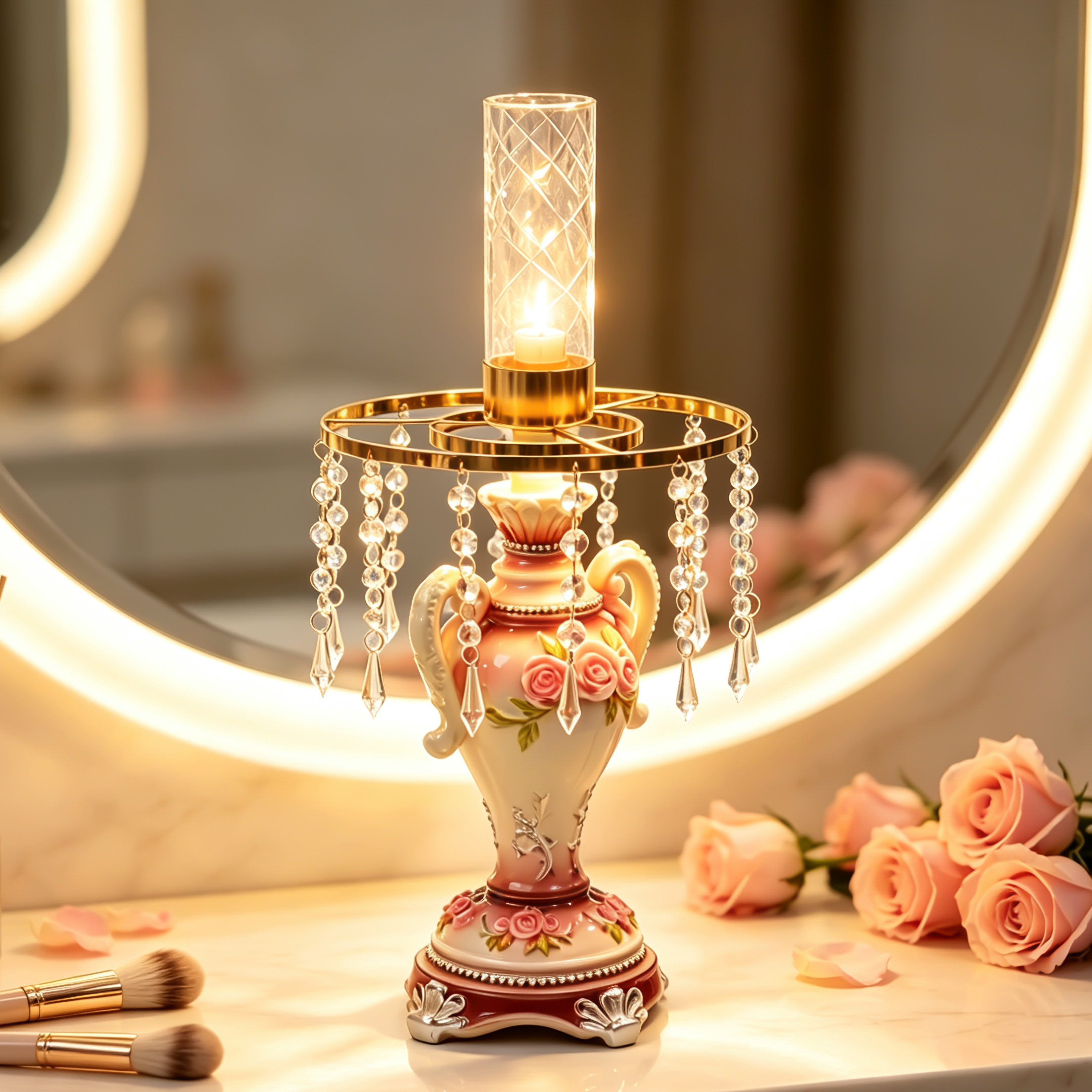 Carved Ceramic Crystal Decorative Candle Lamp