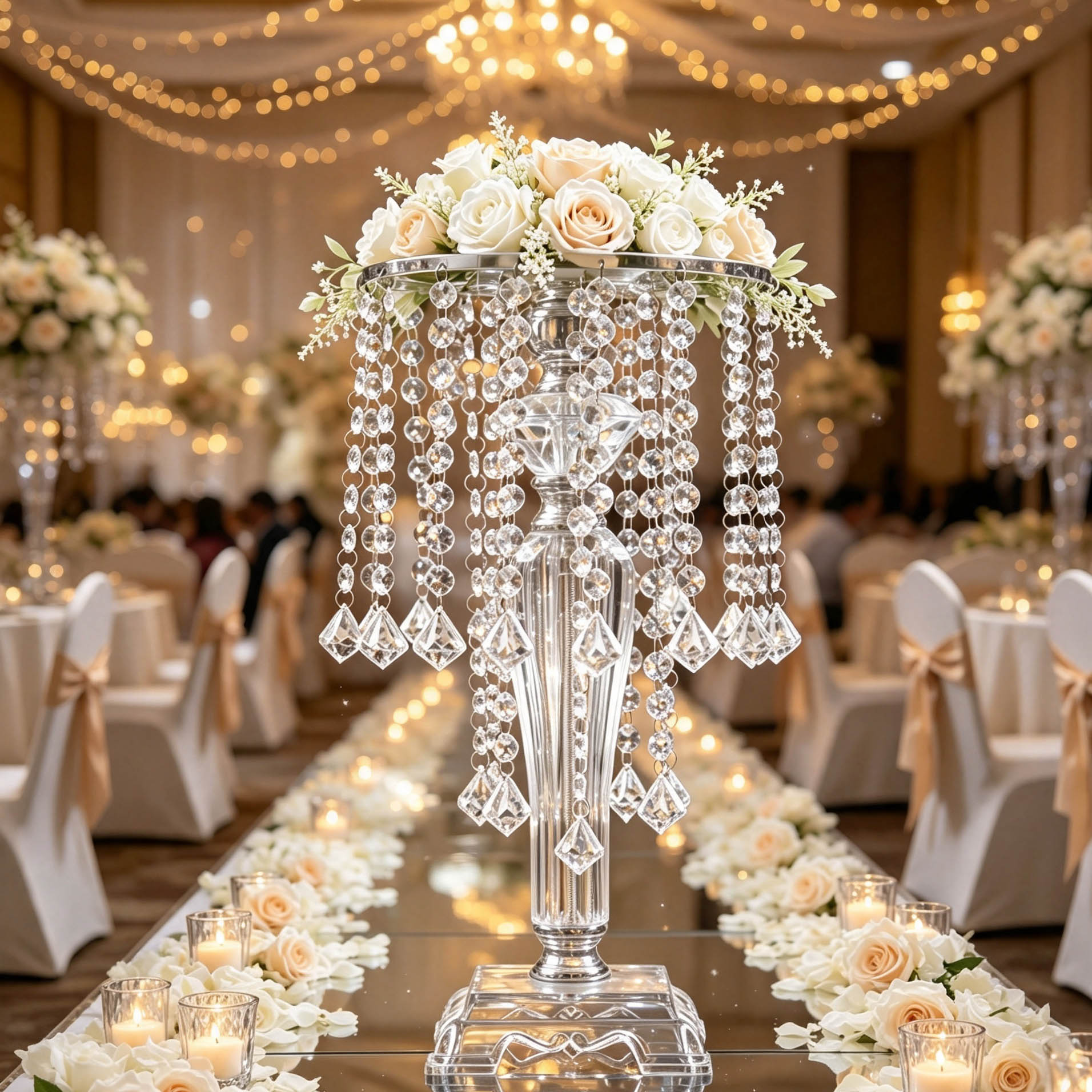 Wide Tassel Crystal Flower Stand