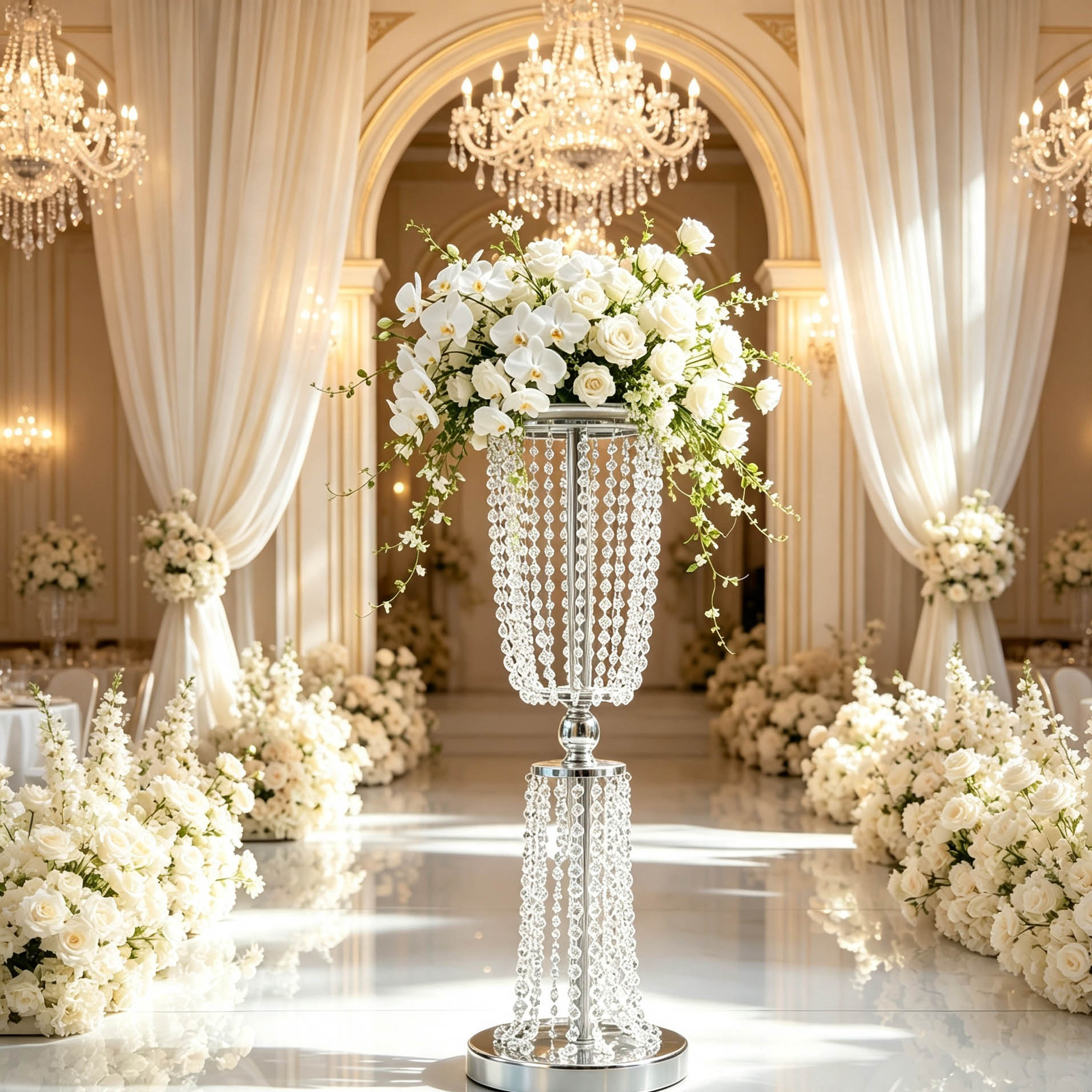 Double-Layer Crystal Silver Floor Stand