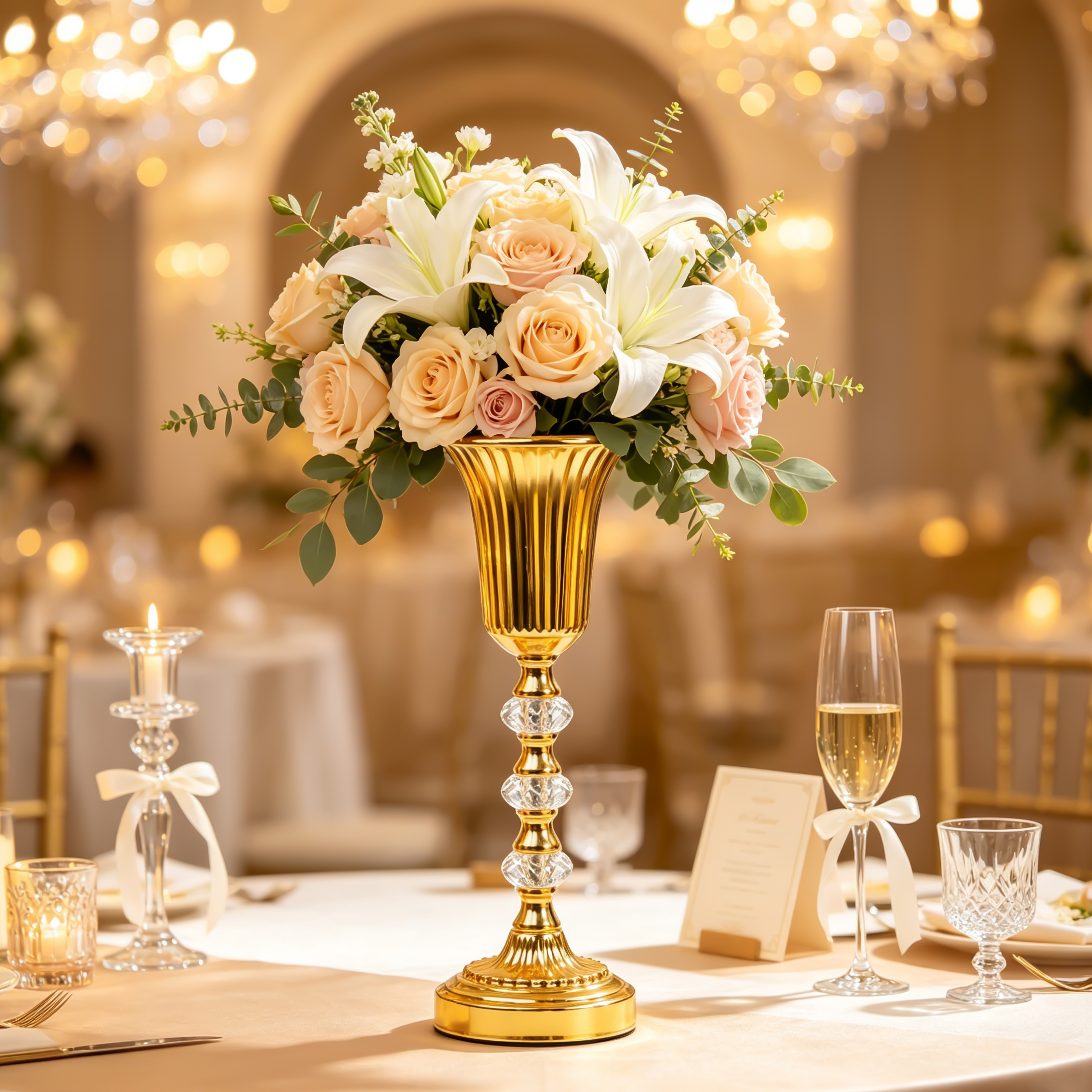 Crystal Beaded Gilded Tall Vase Set of 3