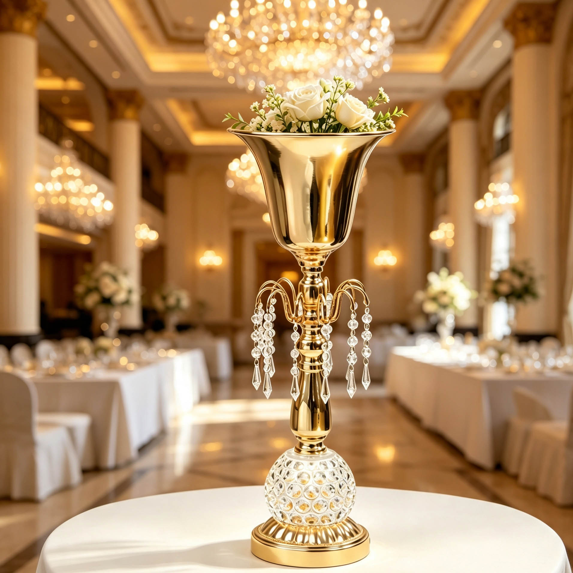 Crystal Draped Palace Style Flower Stand