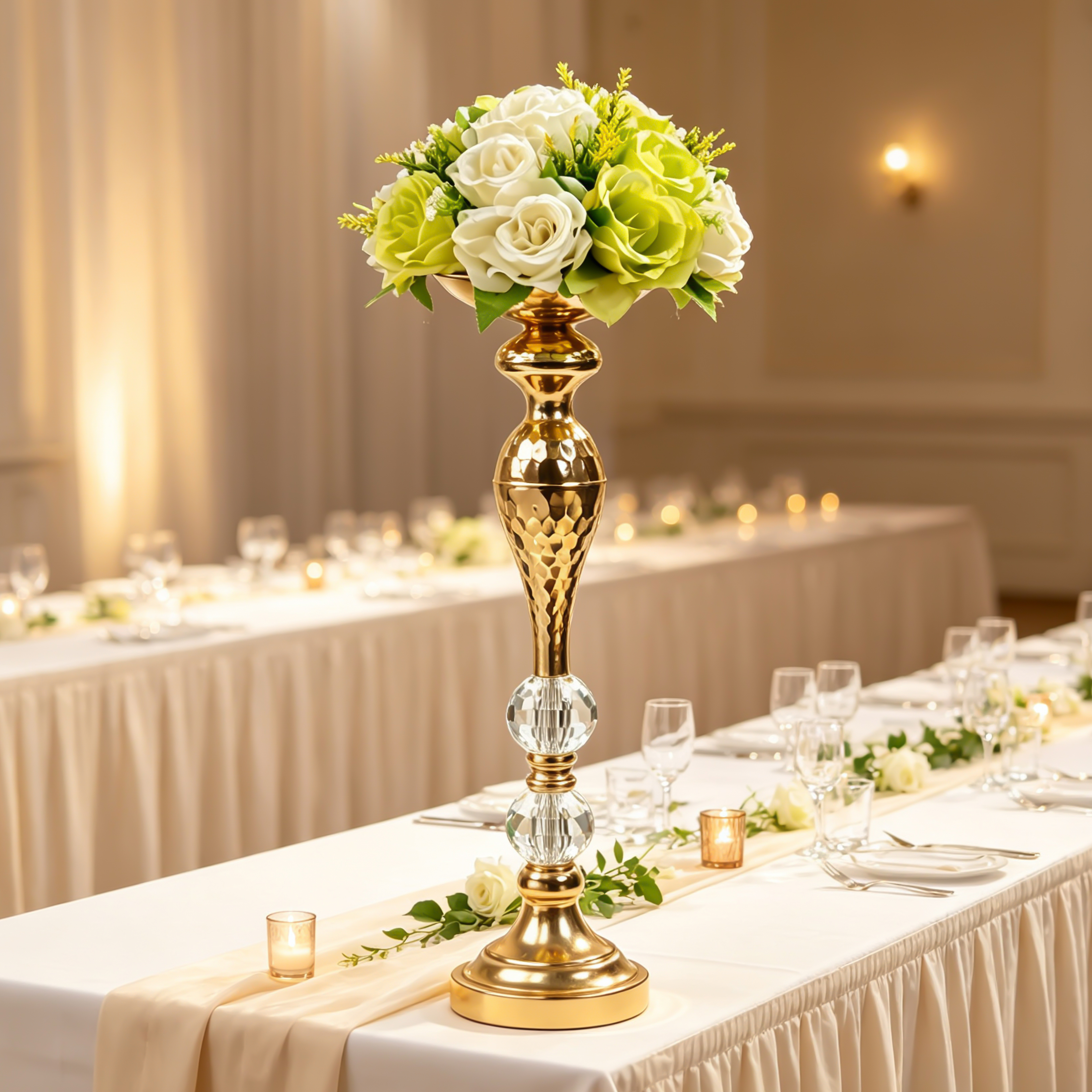 Spliced Crystal Golden Floral Tall Stand