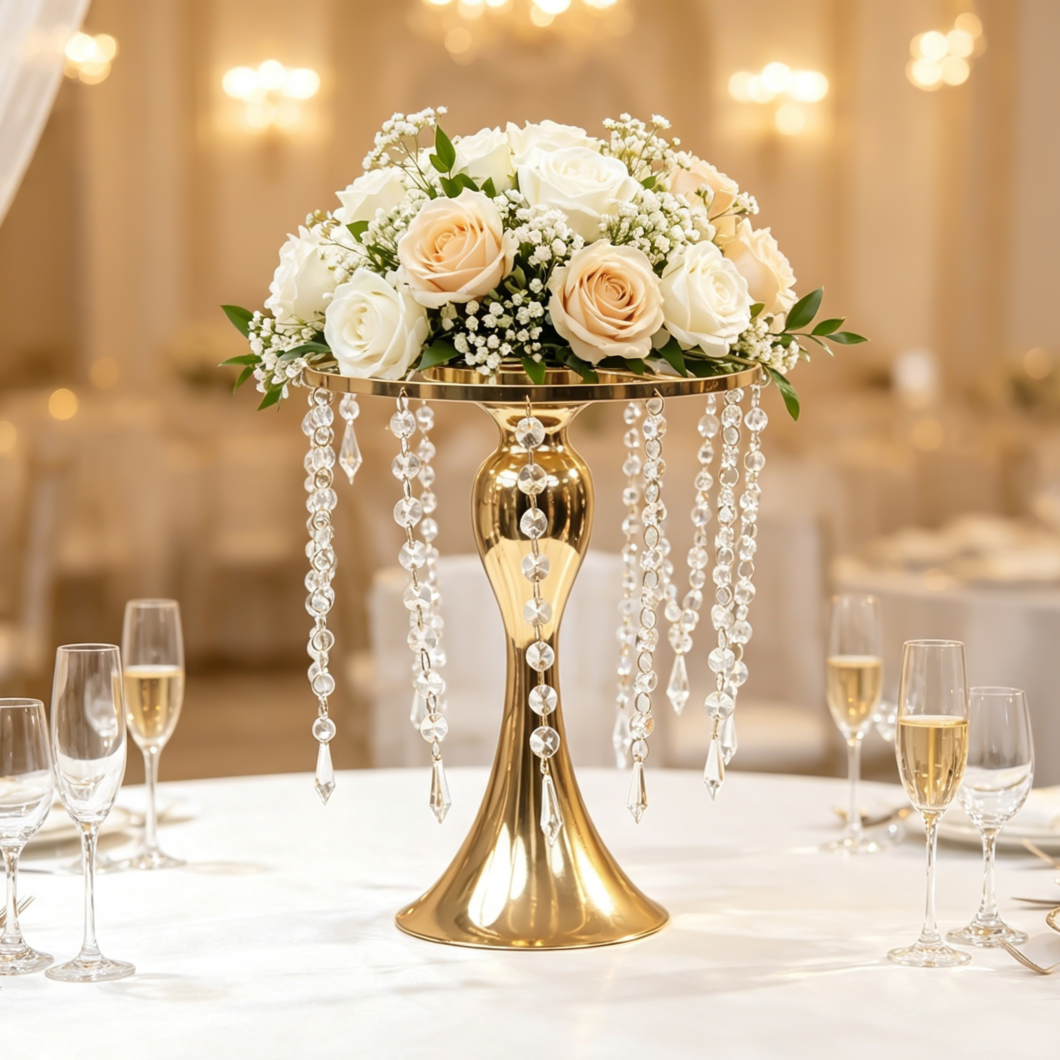 Crystal Curtain Draped French Style Flower Stand