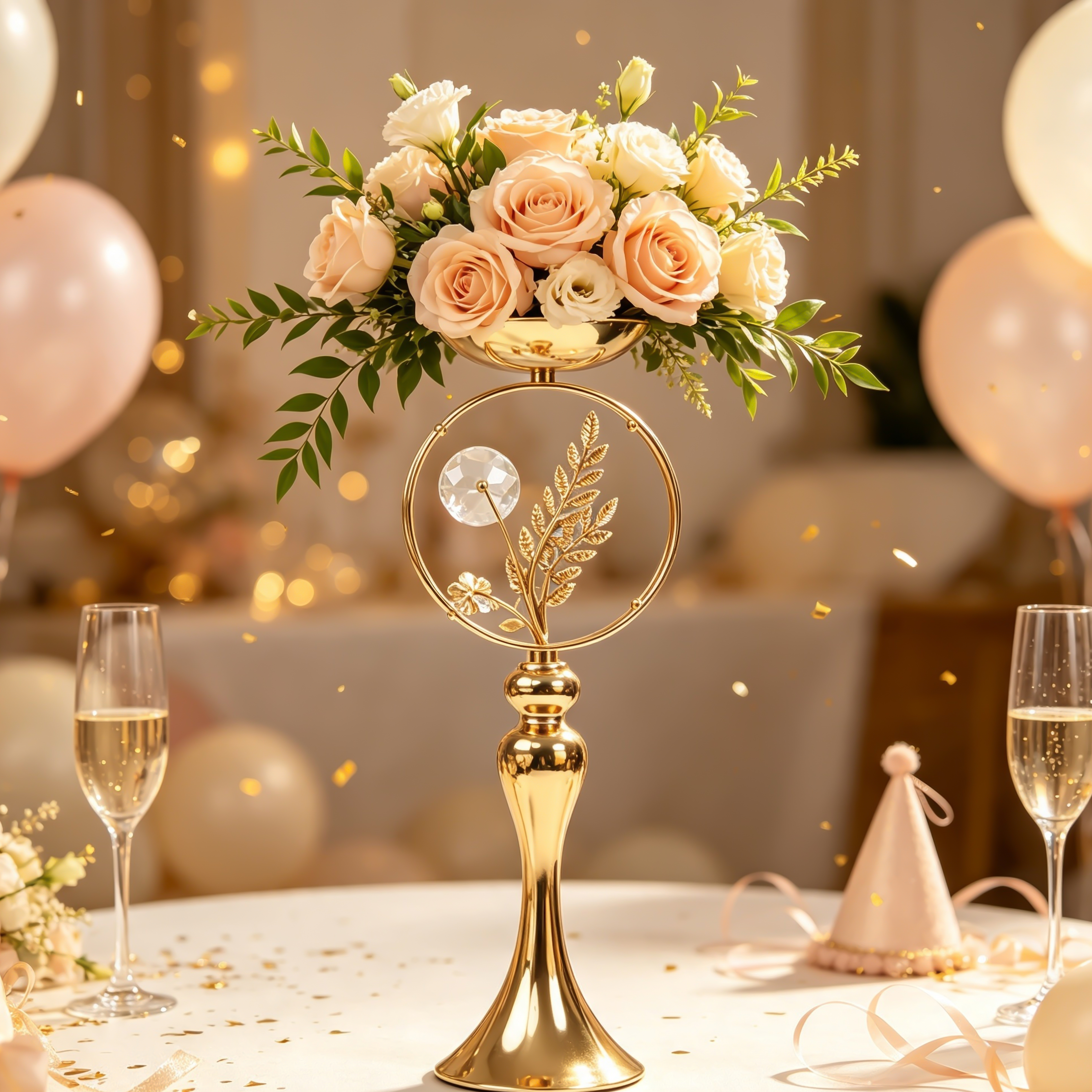 Ring & Leaf Crystal Flower Stand
