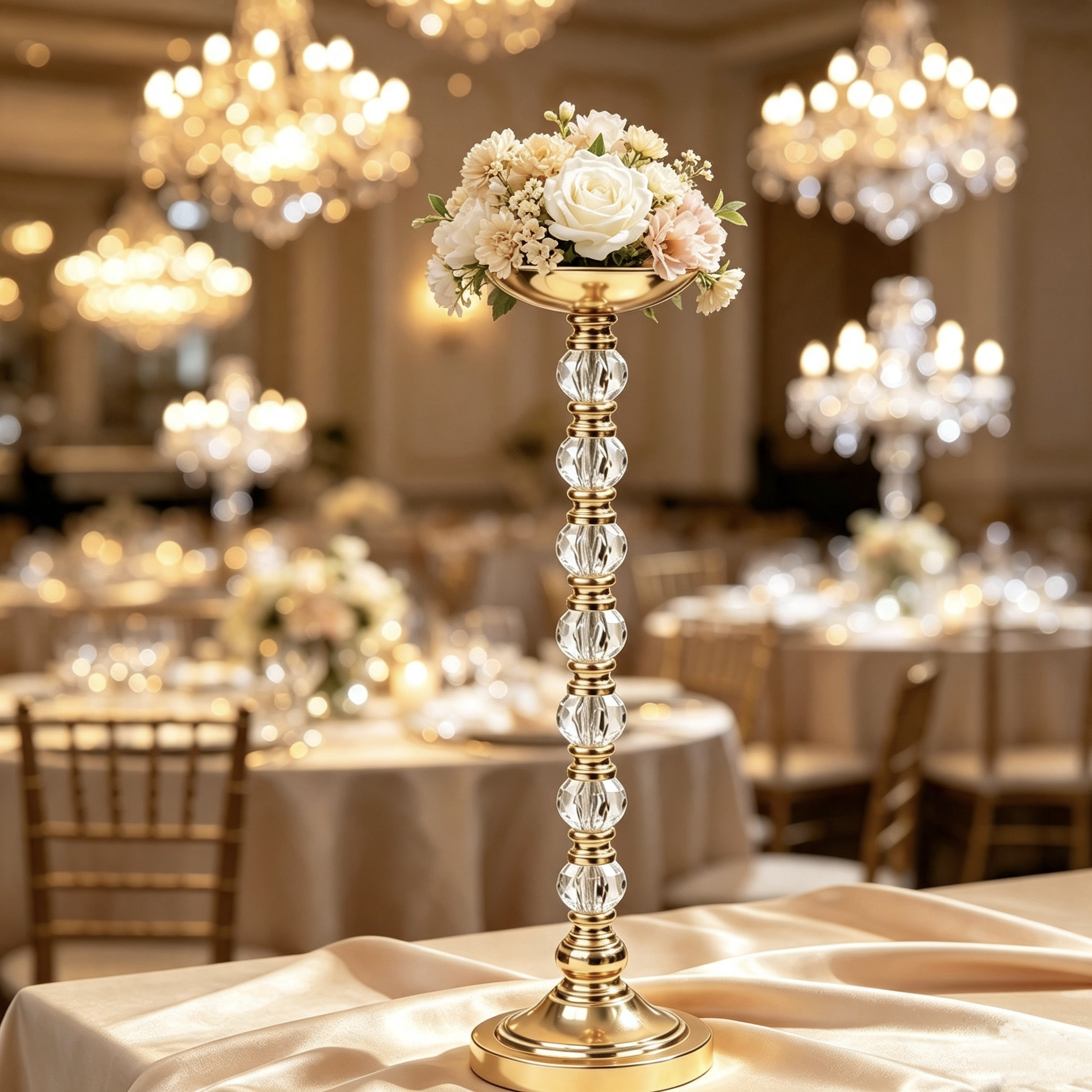 Crystal Bead Gilded Tall Flower Stand