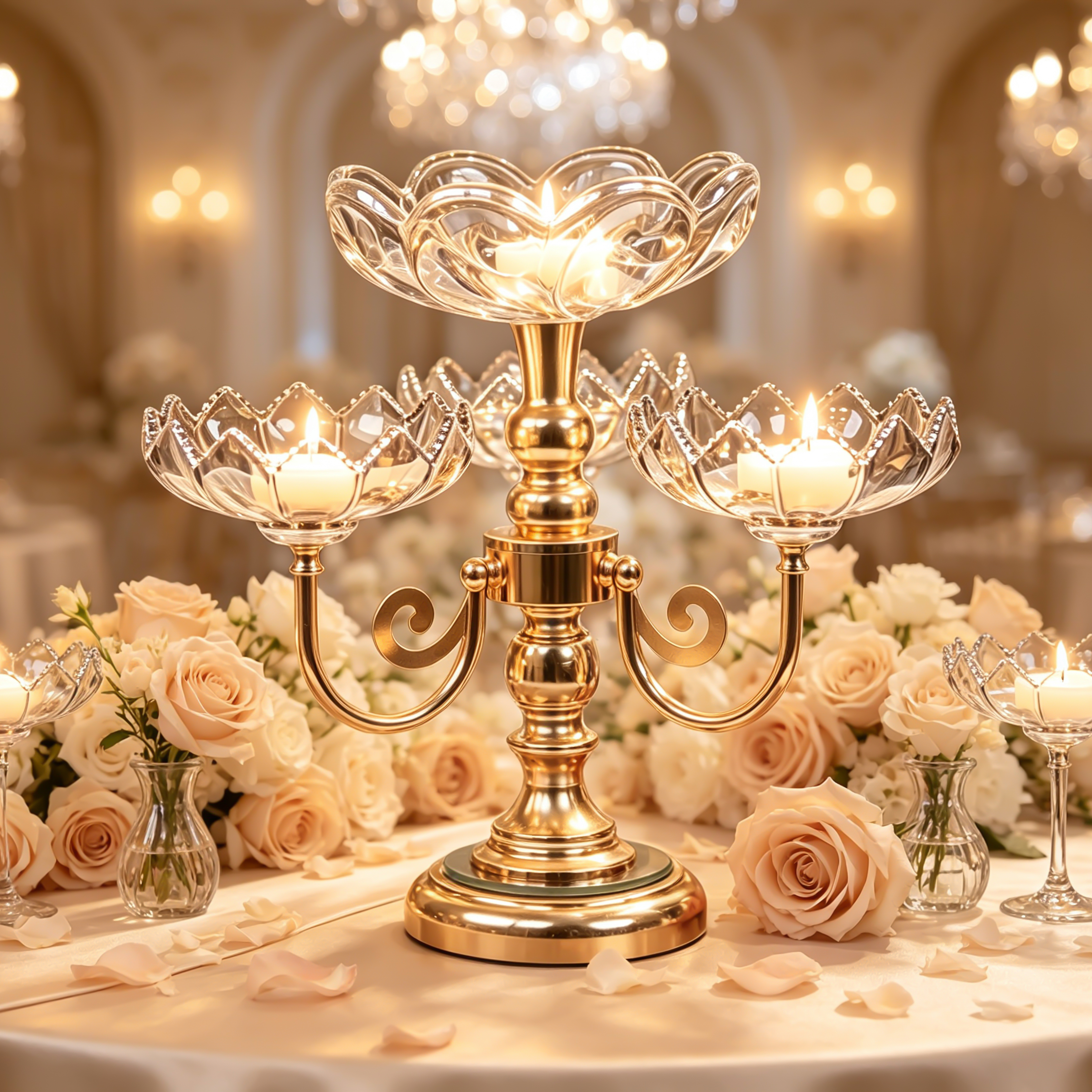 Three-Lotus Crystal Multi-Tier Dessert Stand