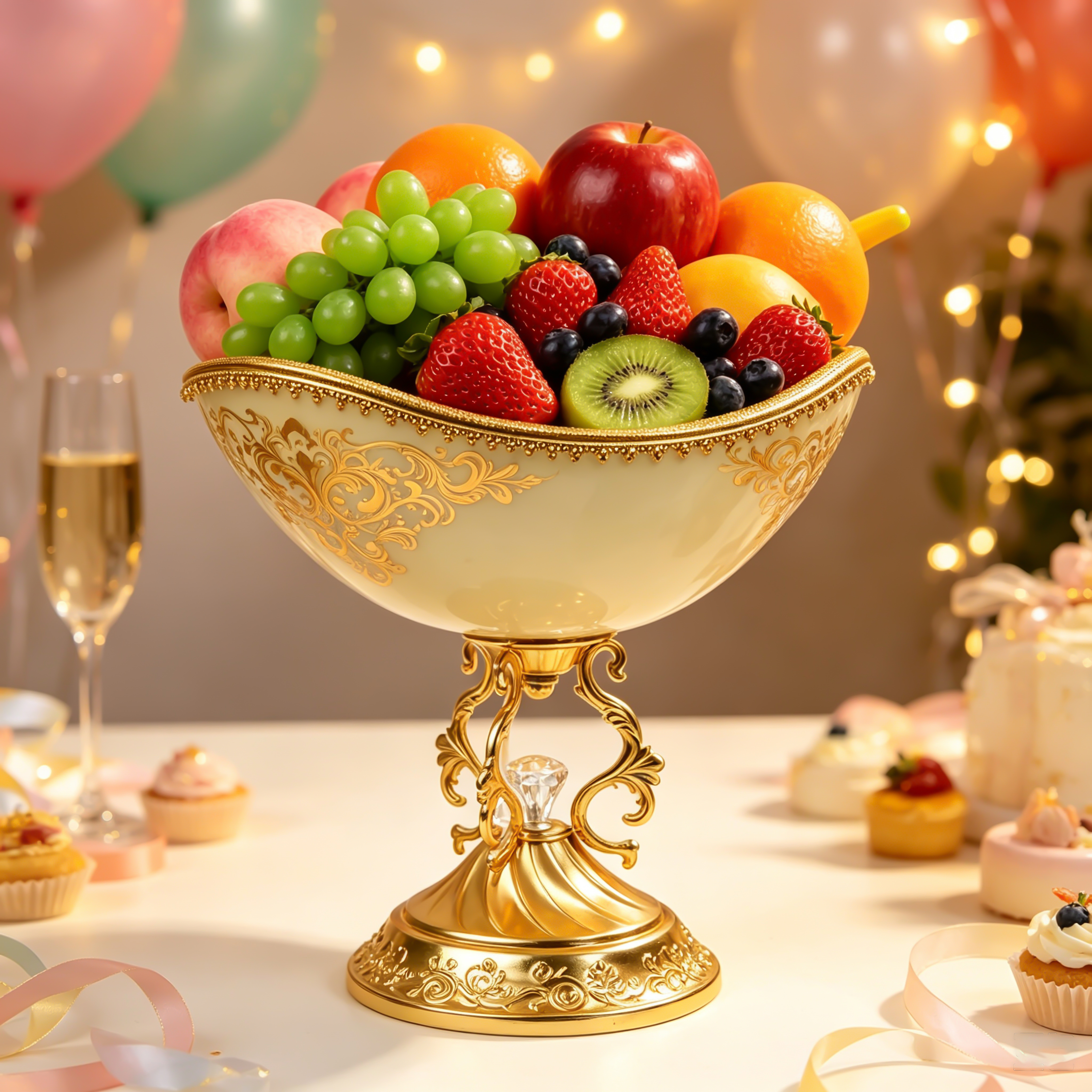 Enamel Gilded Tall Fruit Bowl Set of 3