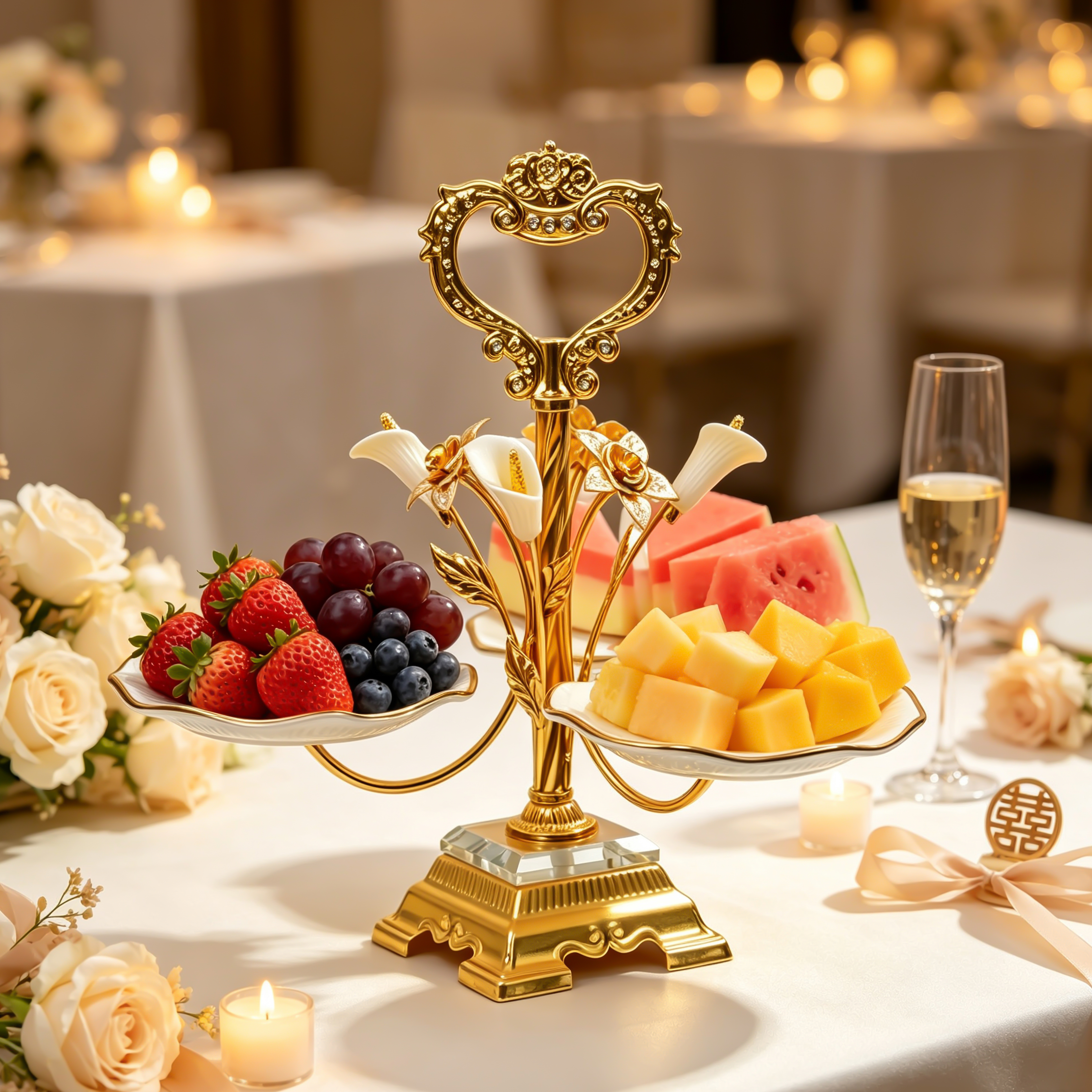 Carved Heart 2-Tier Dessert Stand