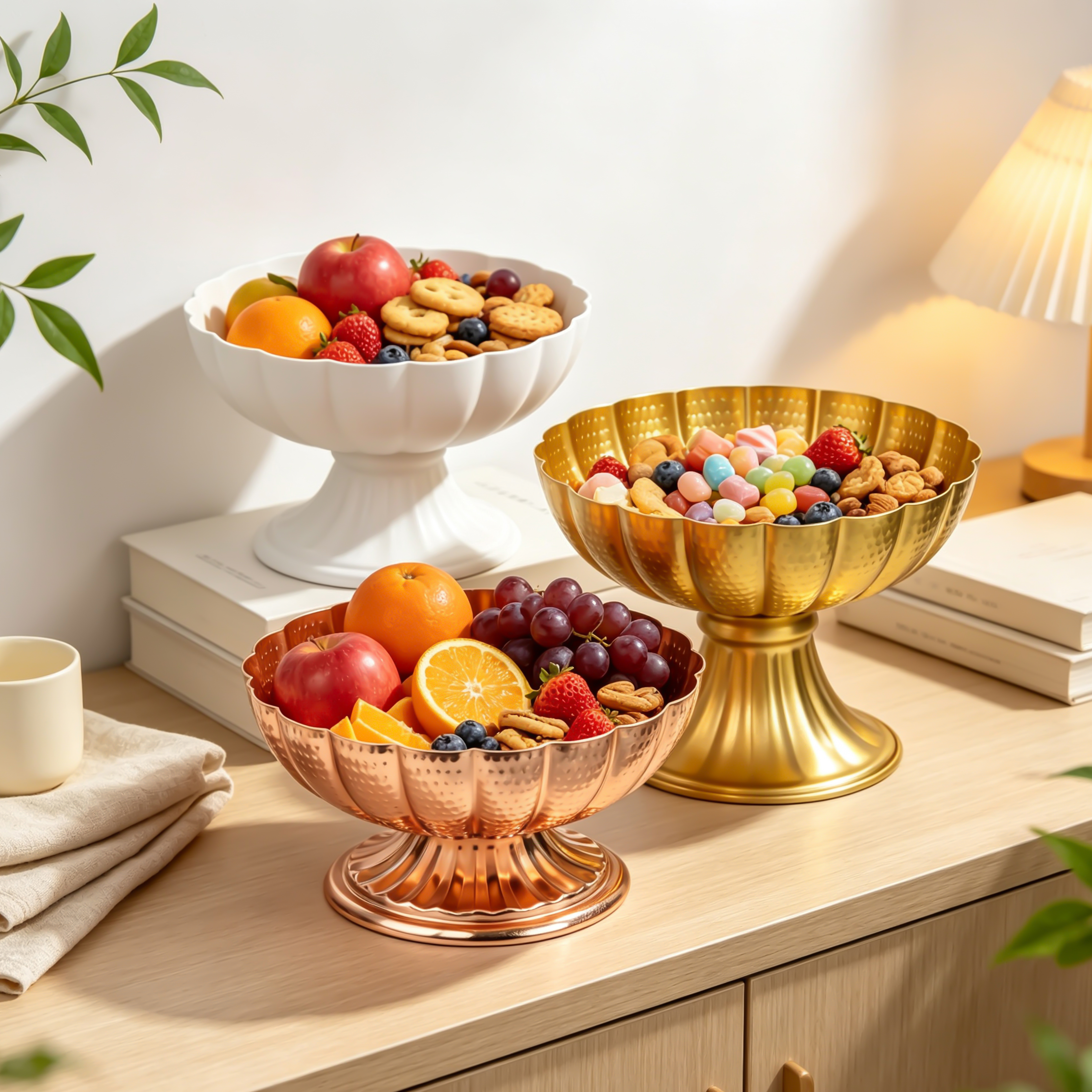 Set di ciotole alte per frutta a forma di martello in tre colori