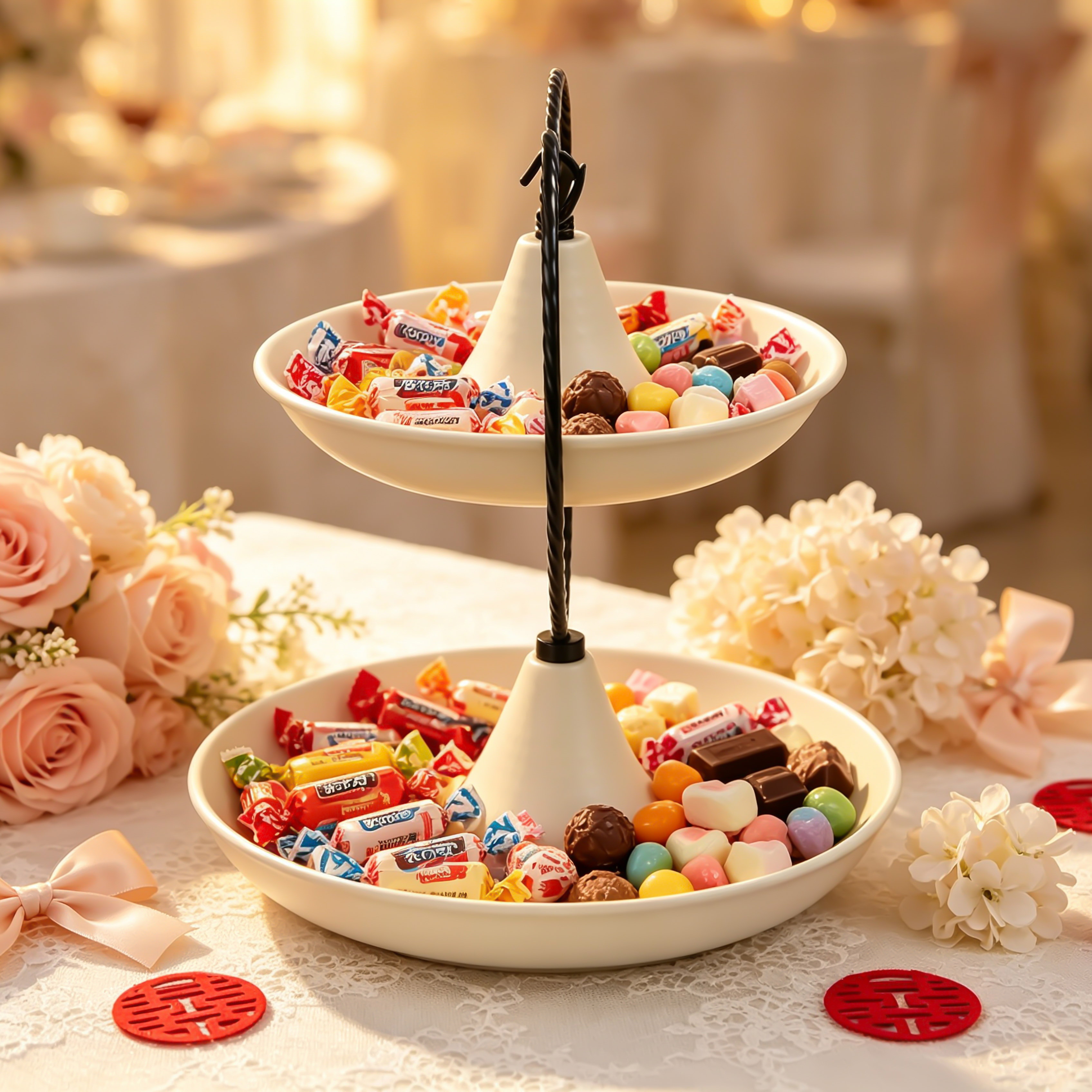 Double-layer porcelain dessert tray