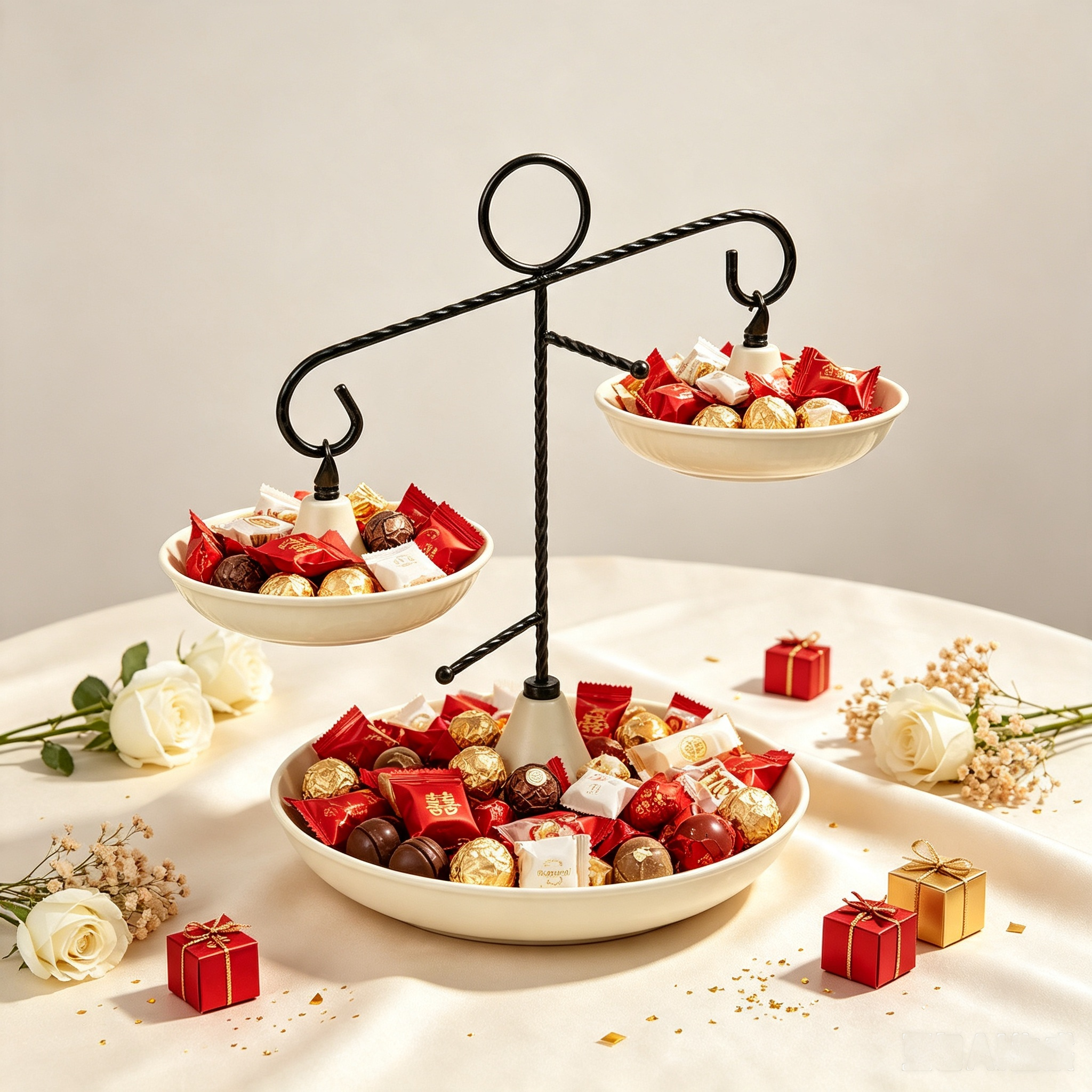 Slanted wrought iron afternoon tea stand