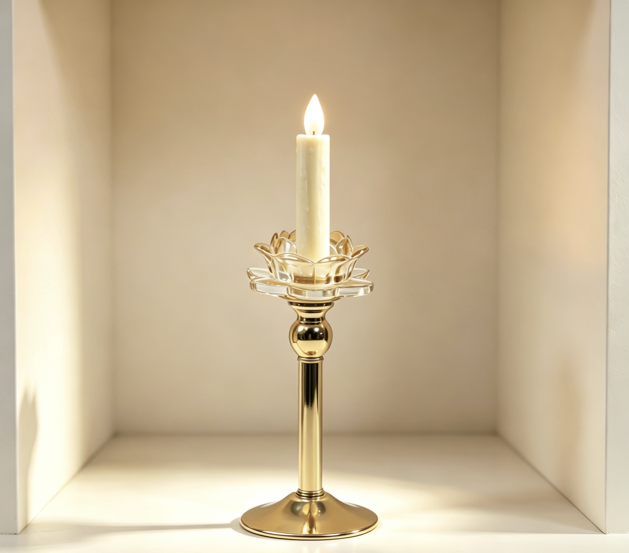 Colored‑glaze Lotus High‑Foot Candle Holder