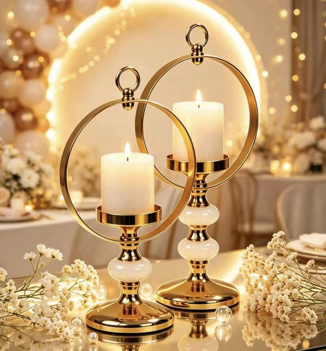 2‑Piece Set Ring‑Shaped White‑Jade Hanging Candle Holder