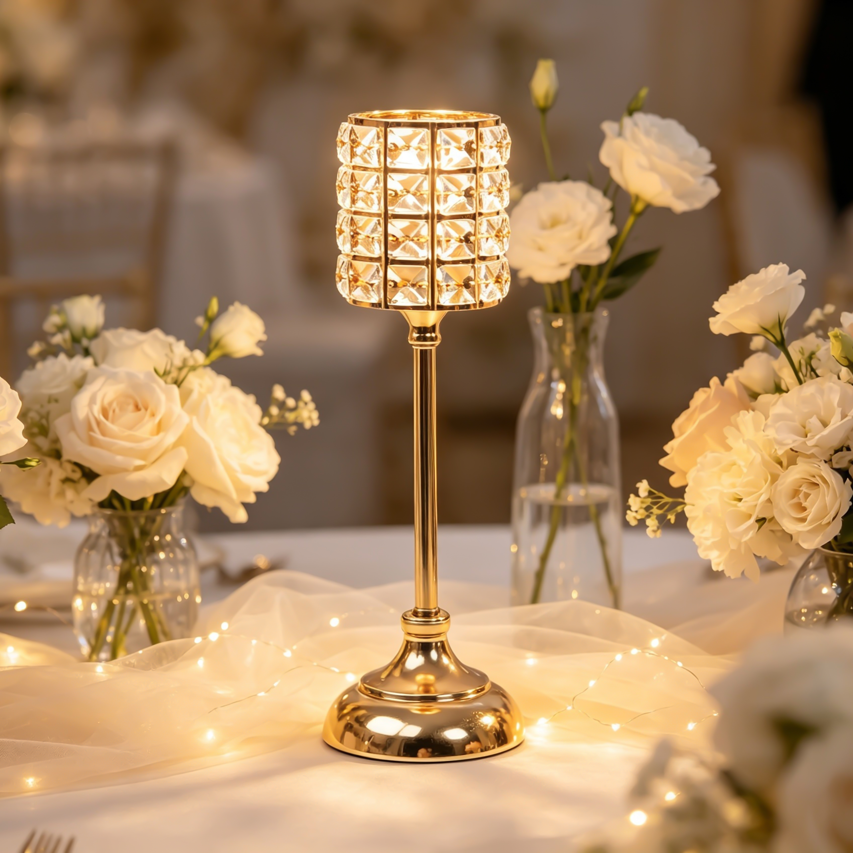 Crystal Rhinestone Square Tube Luxury Candle Holder