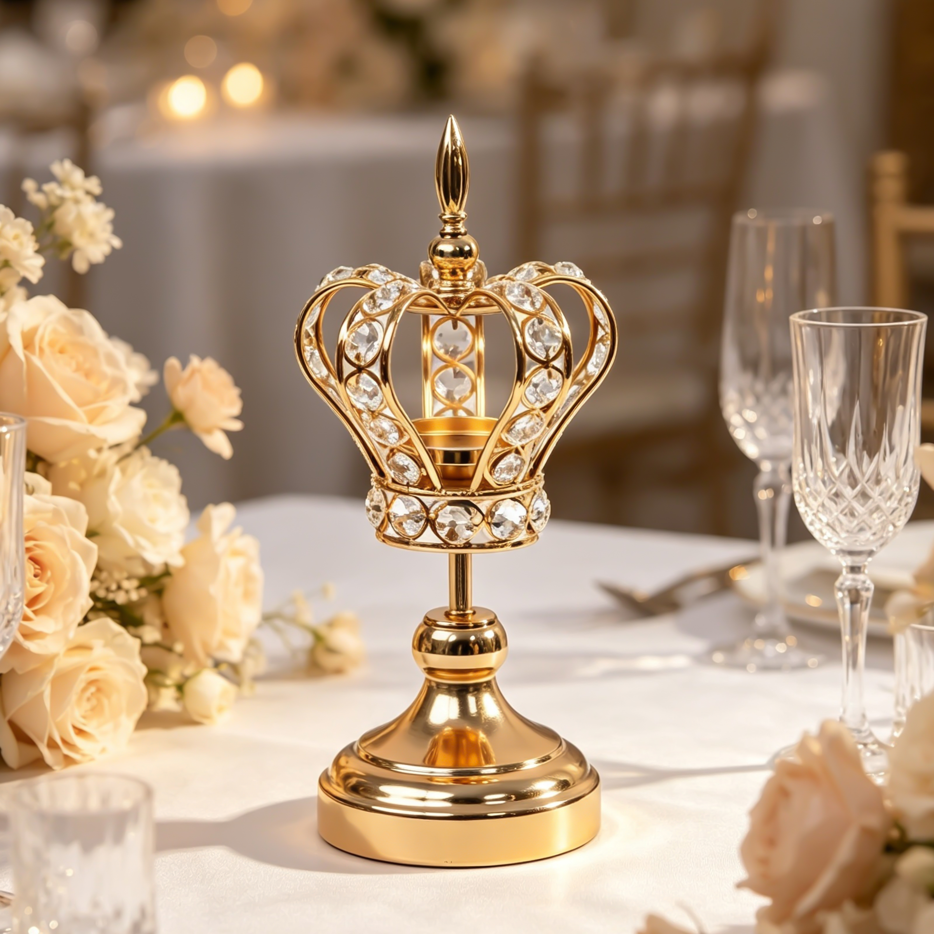 Hollow Crown‑Shaped Crystal Candle Holder