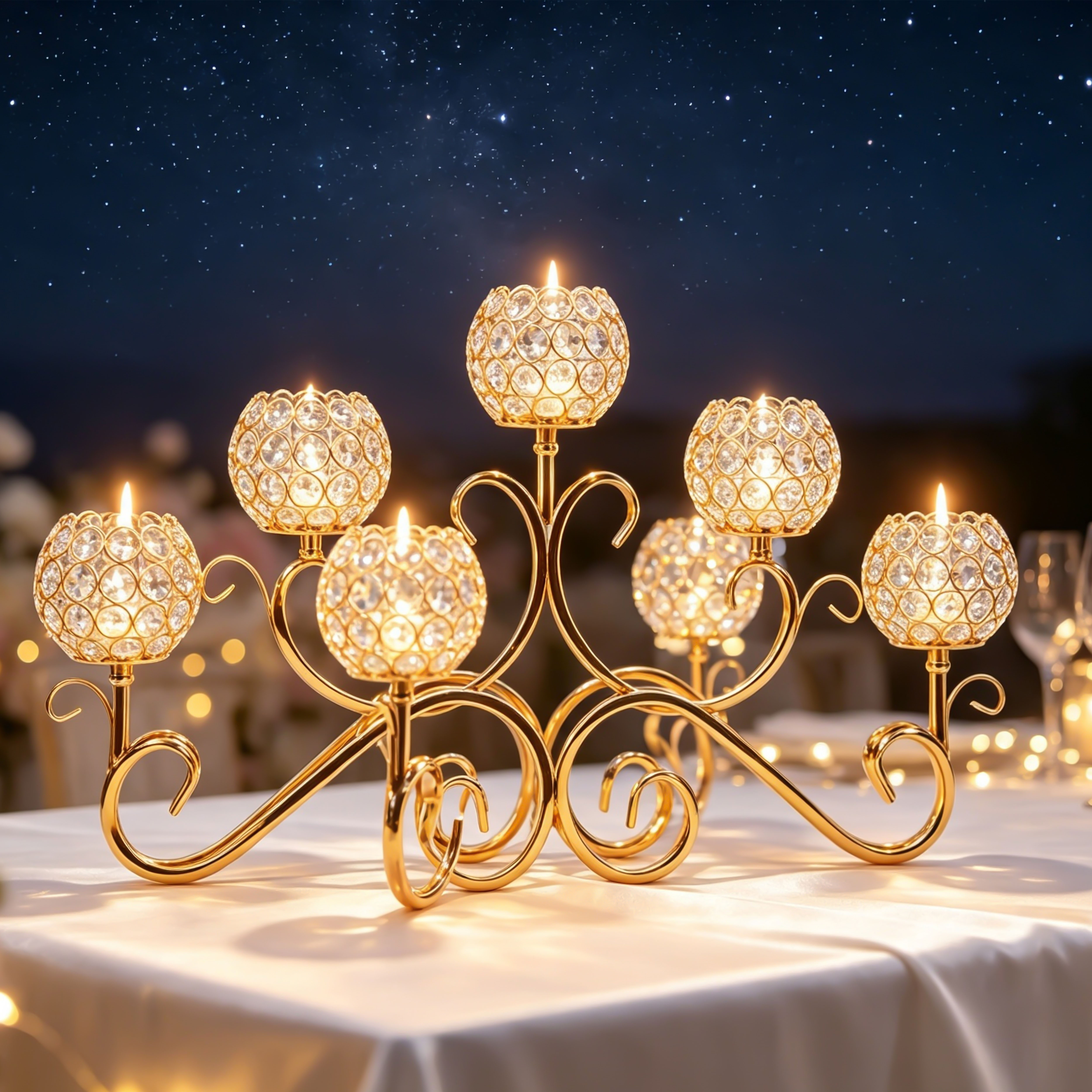 Five‑Arm Curved Branch Crystal Candle Holder