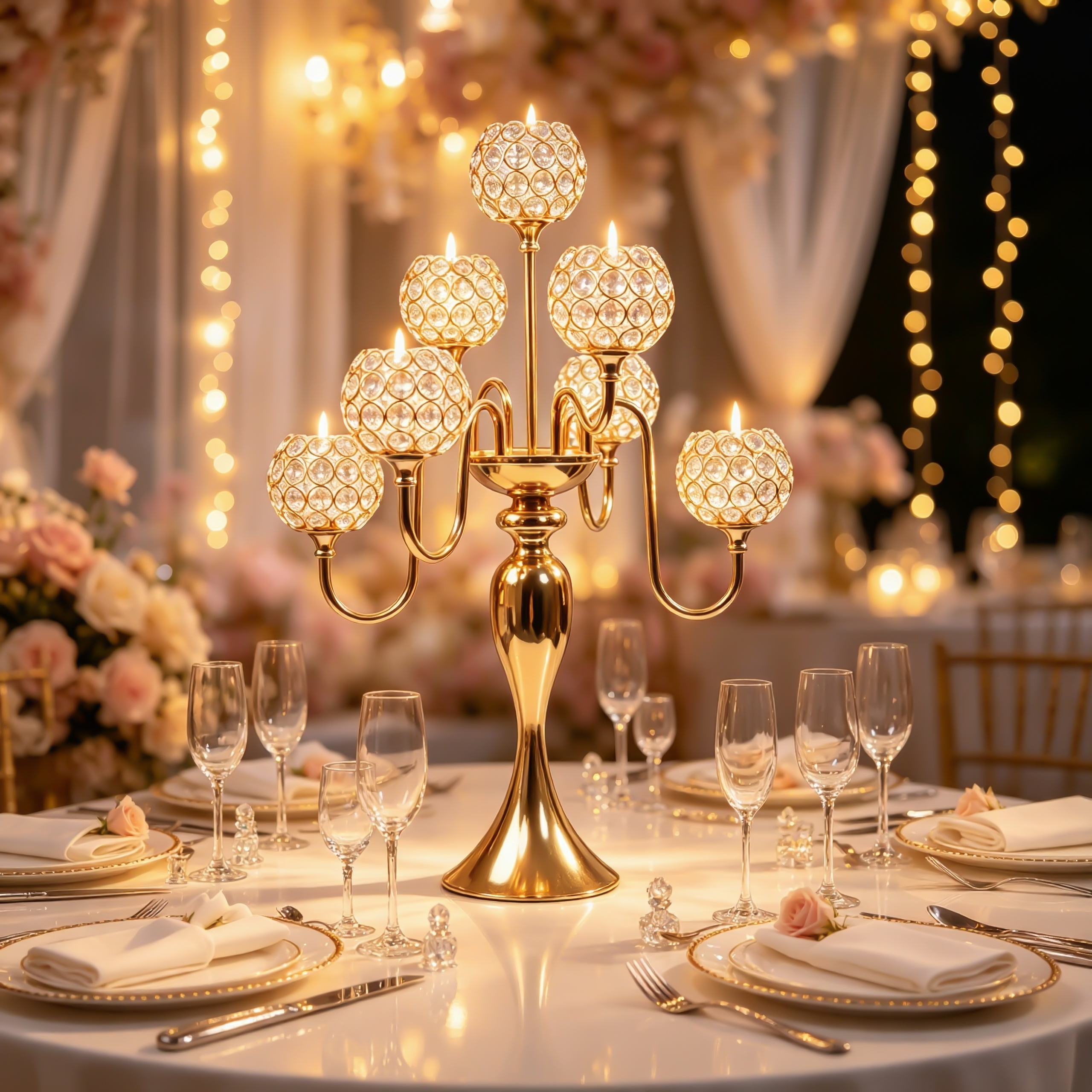 Seven‑Sphere Staggered Crystal Candle Holder
