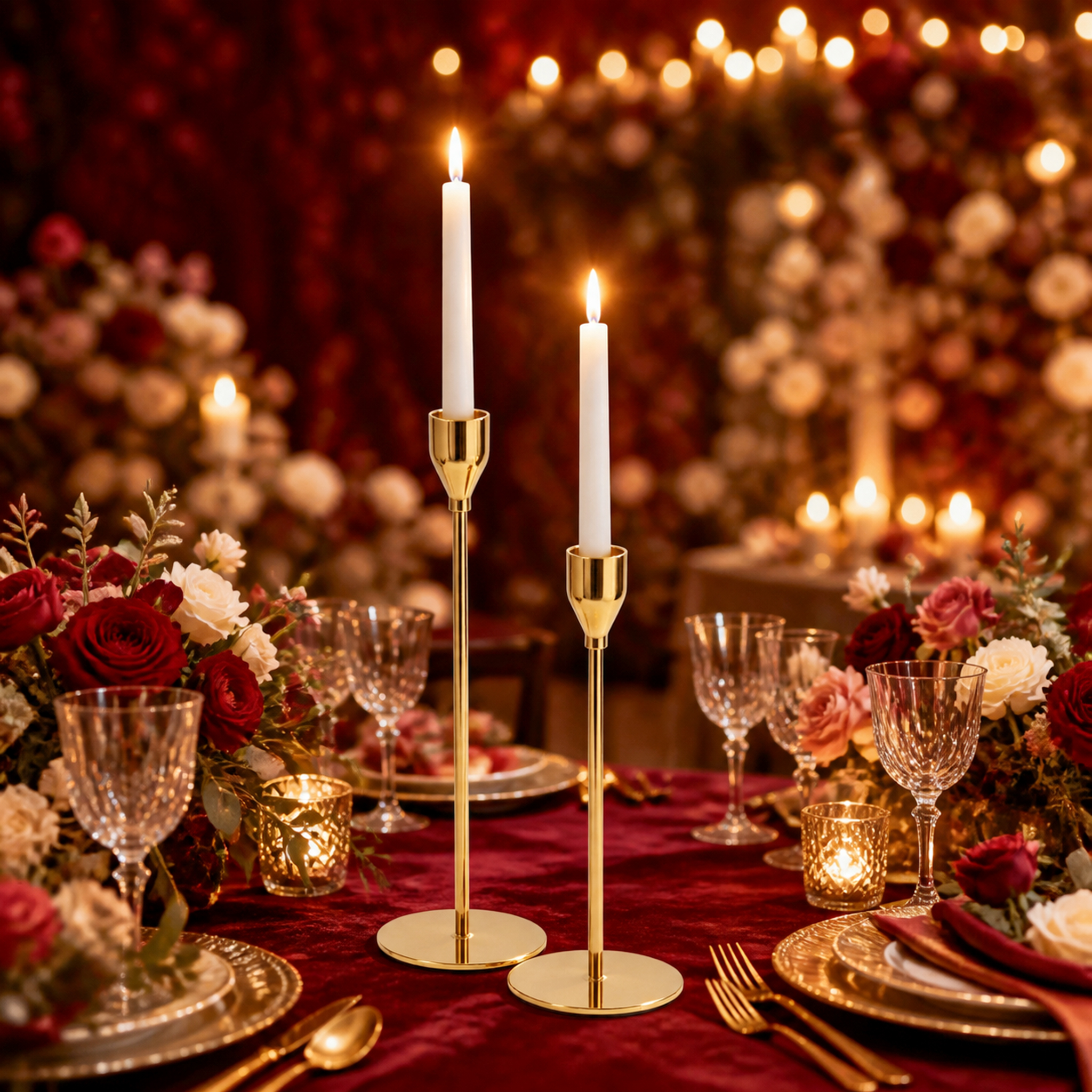 Minimalist Two‑Piece Golden High‑Foot Candle Holders