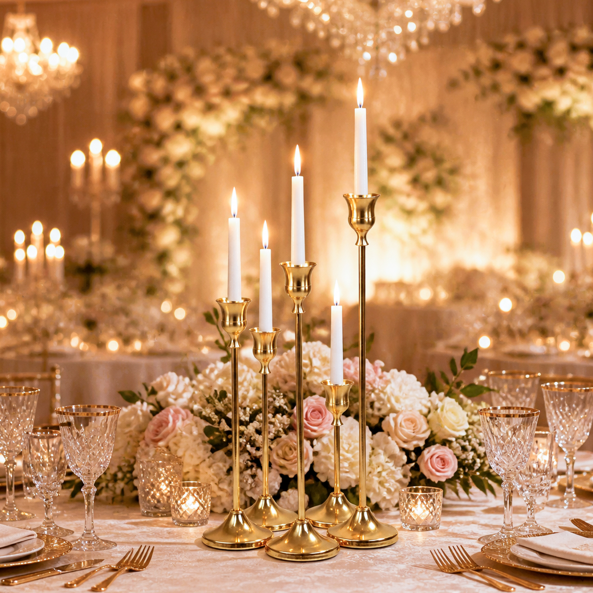 Golden Slim‑Stem Candle Holders