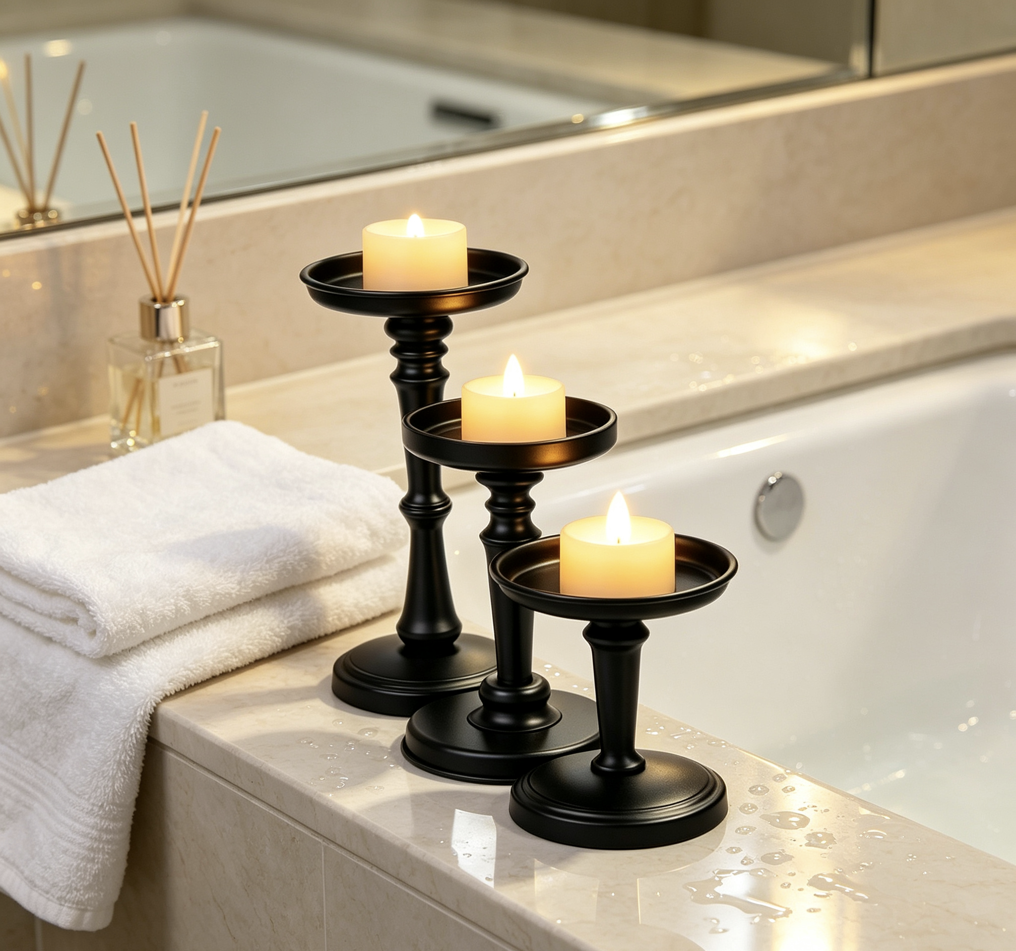 Matte‑Black Tiered Candle Holder Set of 3