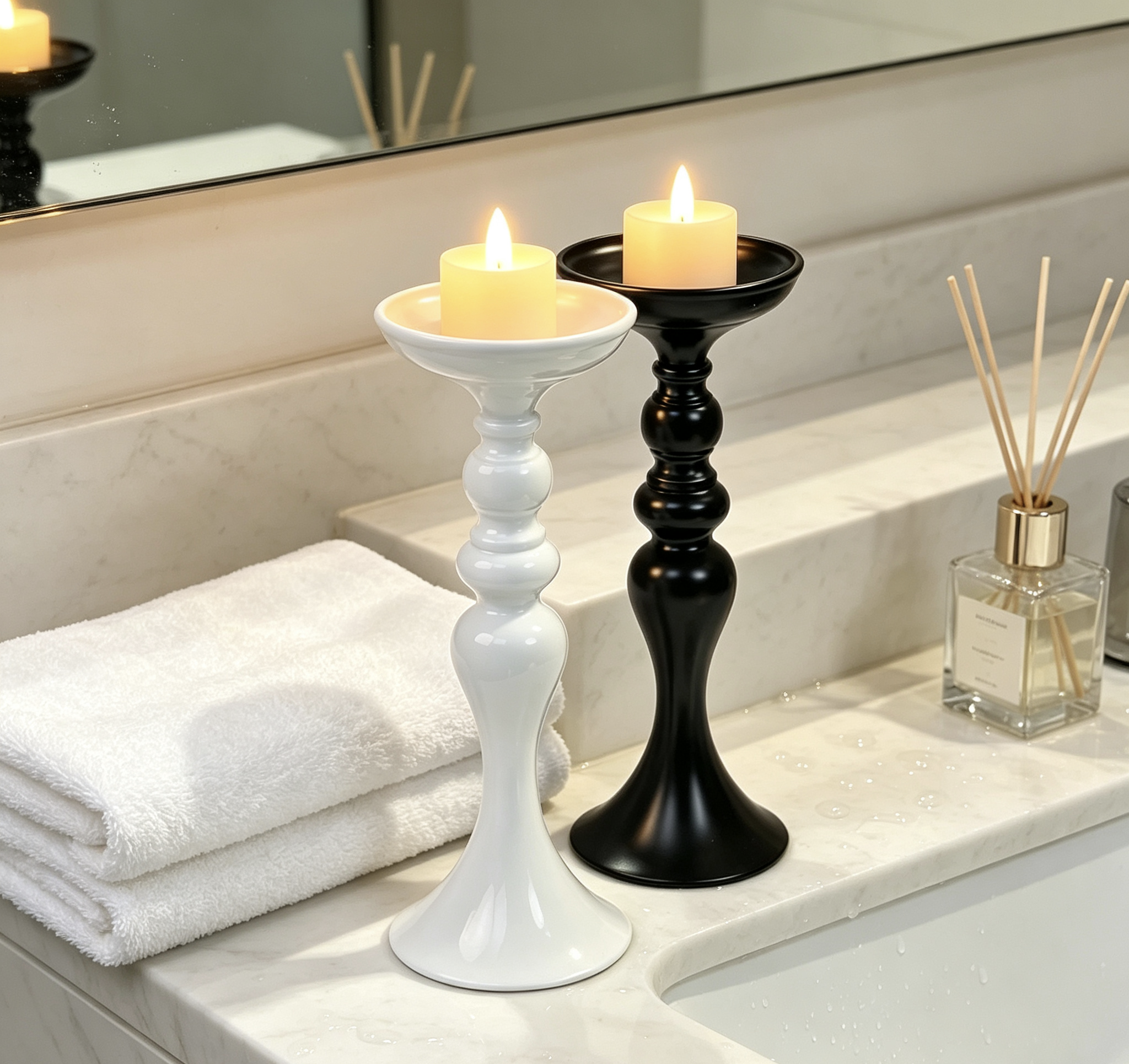 Classic Black‑White Waisted Vase & Candle Holder Set of 2