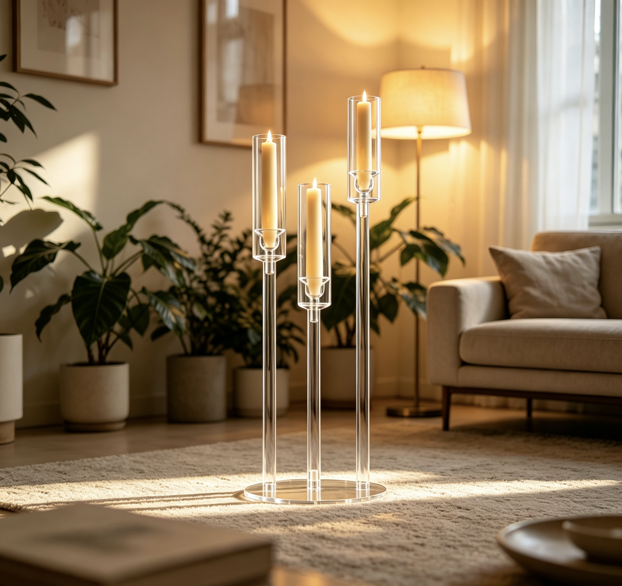 Three‑pillar Round‑Base Variable‑Height Candlestick