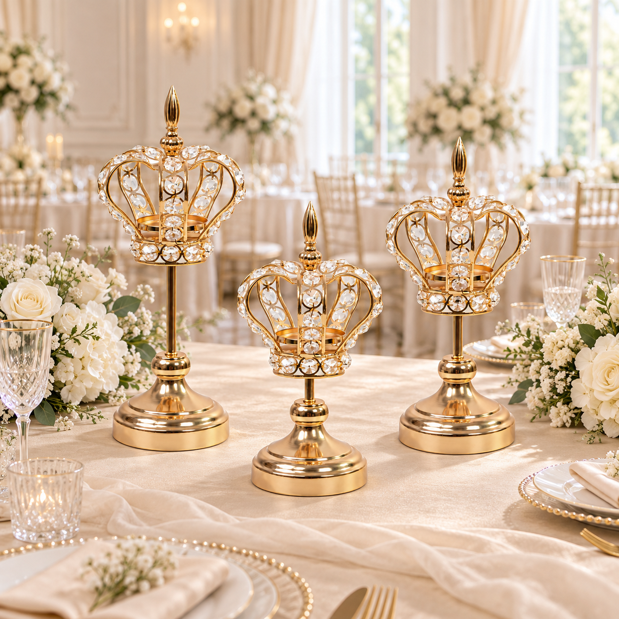 Hollow Crown‑Shaped Crystal Candle Holder