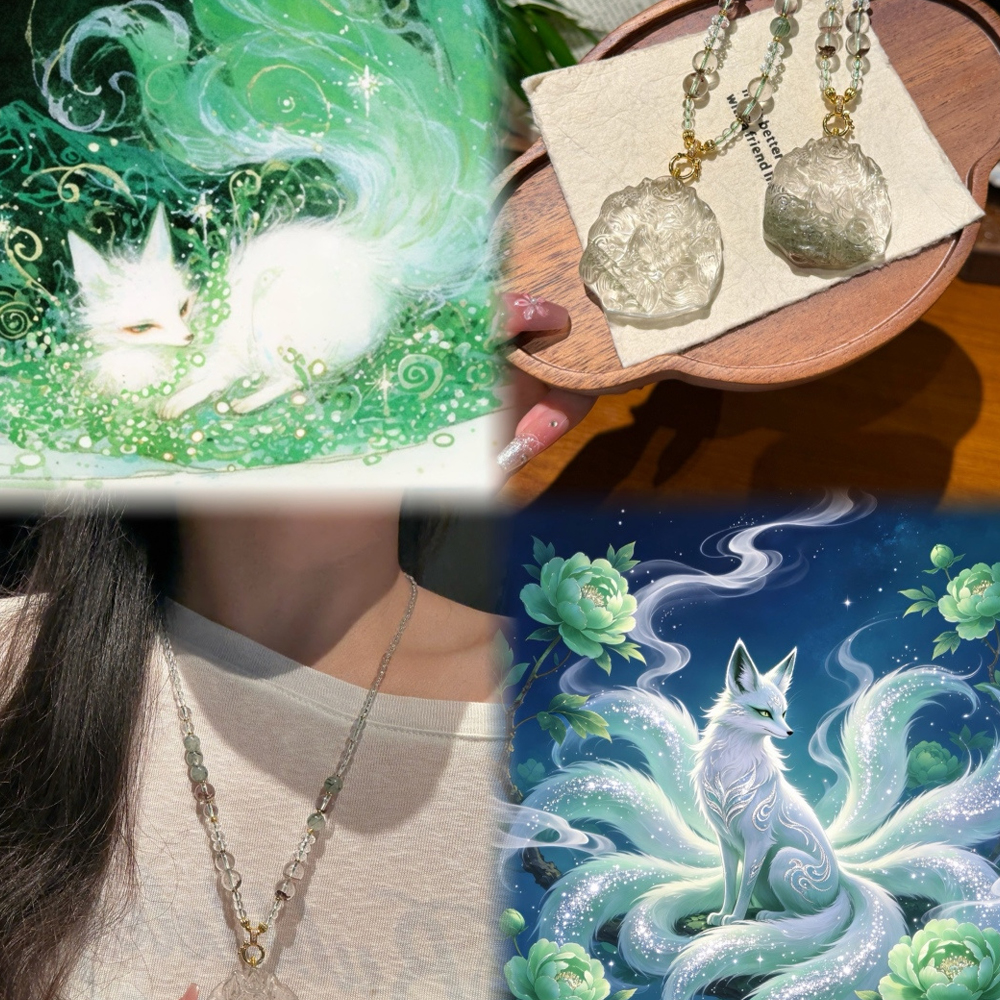 A Must-Have for the Glamorous Ladies: Green Phantom Quartz Fox Pendant