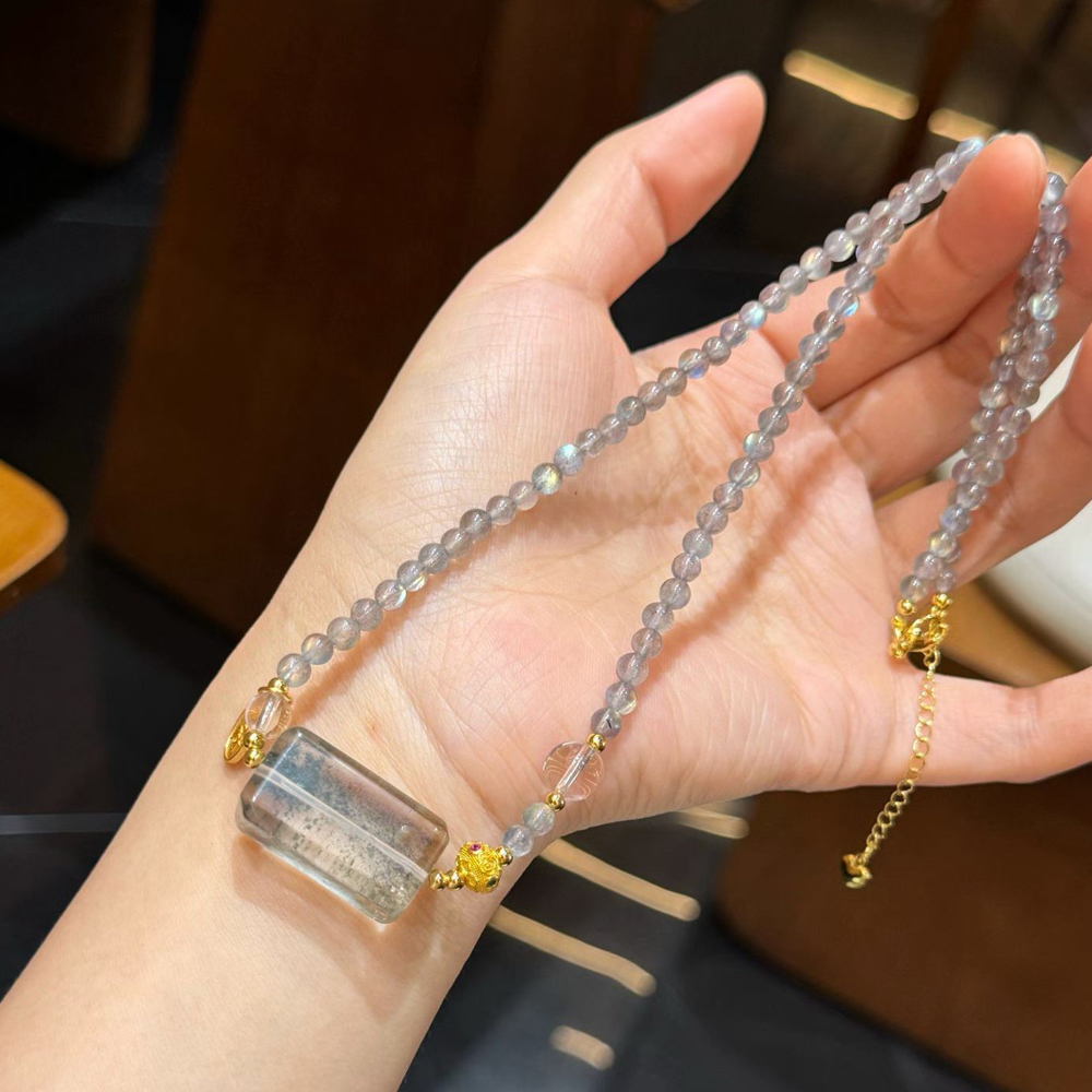 Natural Green Phantom Quartz "Wushi" (Blank/Plain) Pendant Necklace