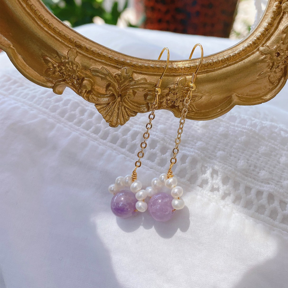 Aquamarine, lavender amethyst, and rose quartz earrings!