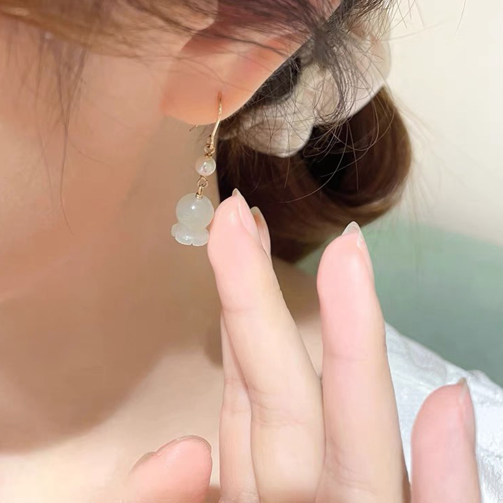 Hetian Jade Lily of the Valley Earrings
